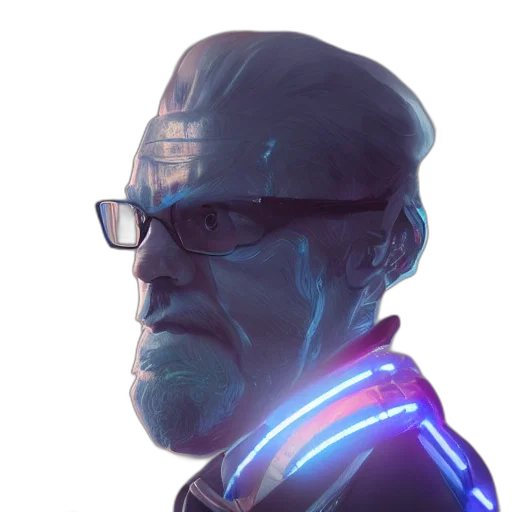 robot, staff, face, mask, cyberpunk, concept art, 3d render, vaporwave transparent PNG cut-out