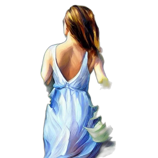 dress, jewelry, oil painting, photorealistic, watercolor, fantasy art, blue, pastel transparent PNG cut-out