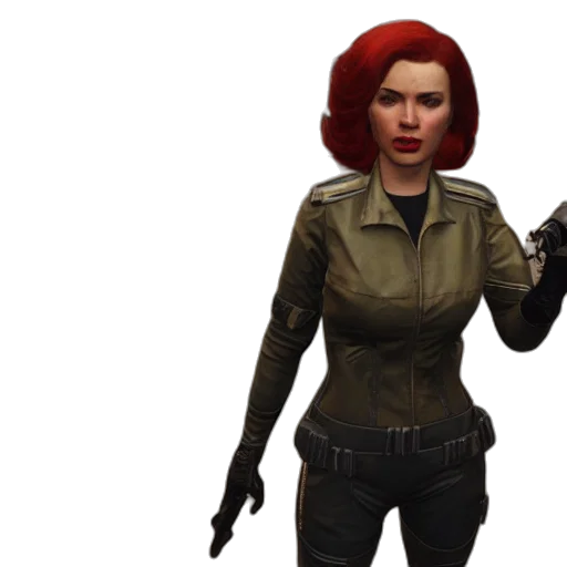 staff, jacket, weapon, concept art, 3d render, comic book art, pixel art, natasha transparent PNG cut-out