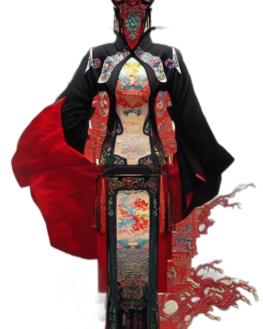 dress, staff, sword, concept art, fantasy art, photorealistic, 3d render, red transparent PNG cut-out