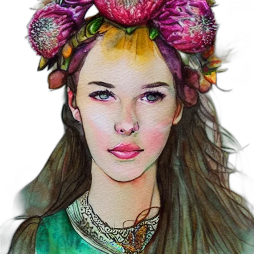 crown, face, flower, jewelry, watercolor, photorealistic, fantasy art, oil painting transparent PNG cut-out