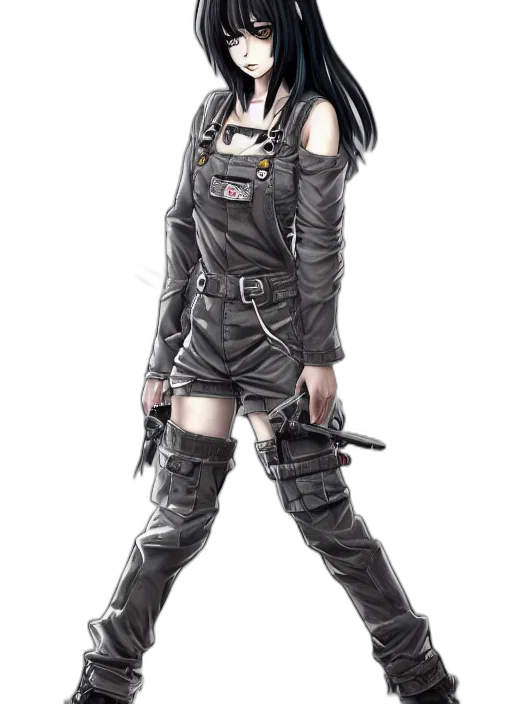 weapon, staff, jacket, concept art, fantasy art, cyberpunk, comic book art, monochrome transparent PNG cut-out