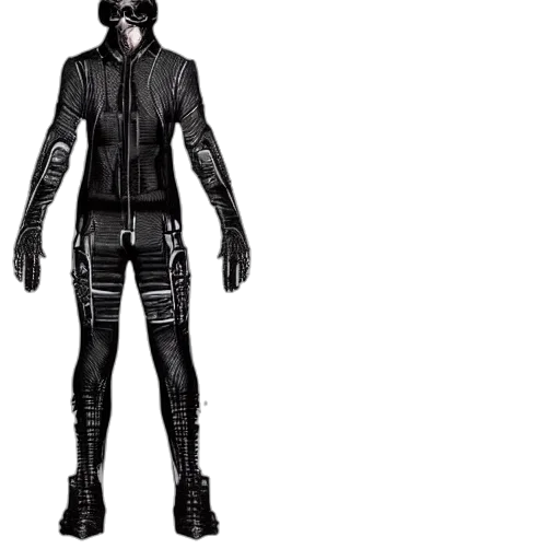 jacket, mask, concept art, cyberpunk, 3d render, comic book art, monochrome, cat transparent PNG cut-out