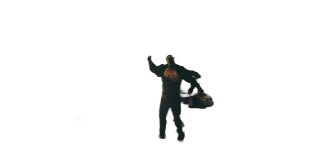 robot, jacket, staff, weapon transparent PNG cut-out