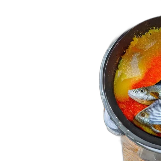 food, photorealistic, 3d render, fish, swimming, processor, high, detail transparent PNG cut-out