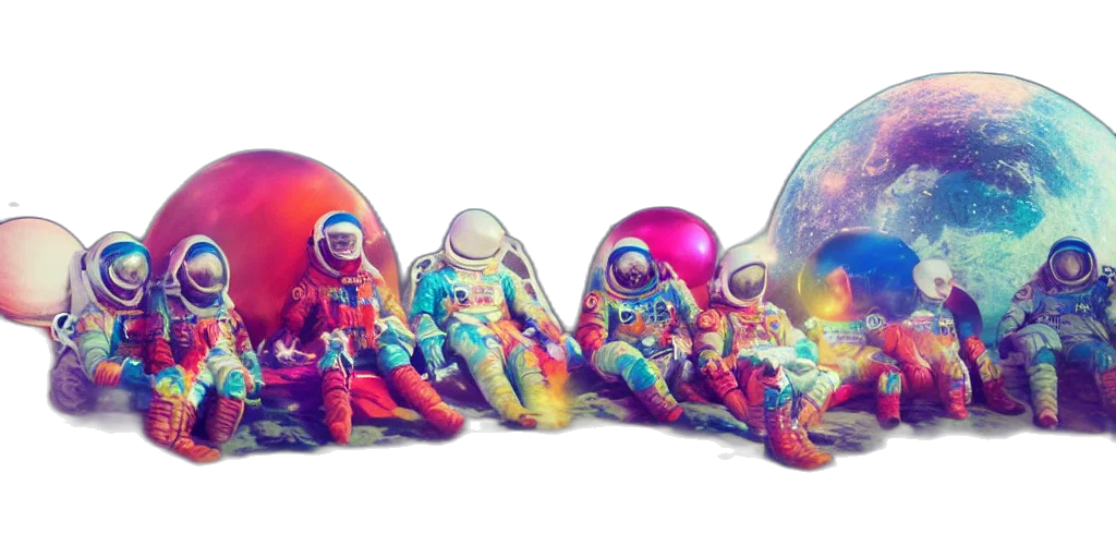 mask, concept art, fantasy art, comic book art, 3d render, outer space, underwater, colorful transparent PNG cut-out