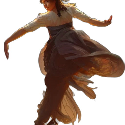 dress, hair, creature, staff transparent PNG cut-out