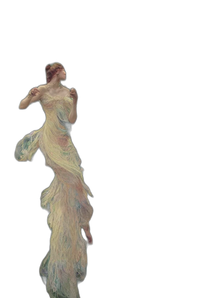 dress, staff, hair, creature transparent PNG cut-out