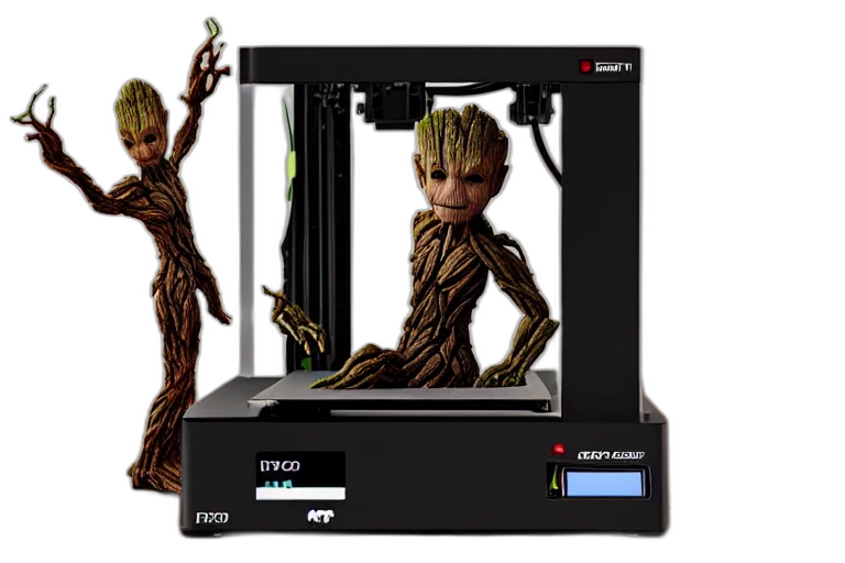 robot, tree, creature, 3d render, concept art, outer space, printer, groot transparent PNG cut-out