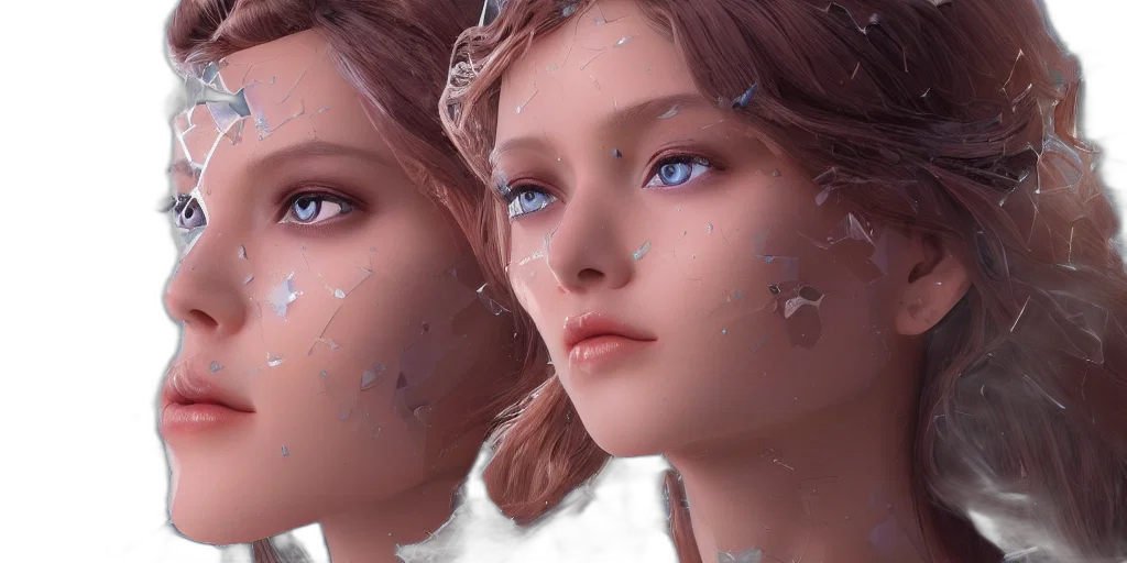 face, 3d render, concept art, photorealistic, fantasy art, snow, blue, pastel transparent PNG cut-out