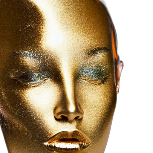 face, mask, jewelry, crown, photorealistic, 3d render, golden, close transparent PNG cut-out