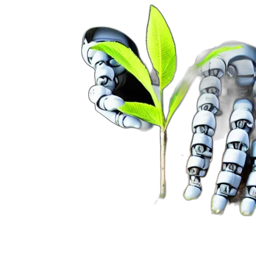 robot, 3d render, his, hands, holding, small, piece, land transparent PNG cut-out