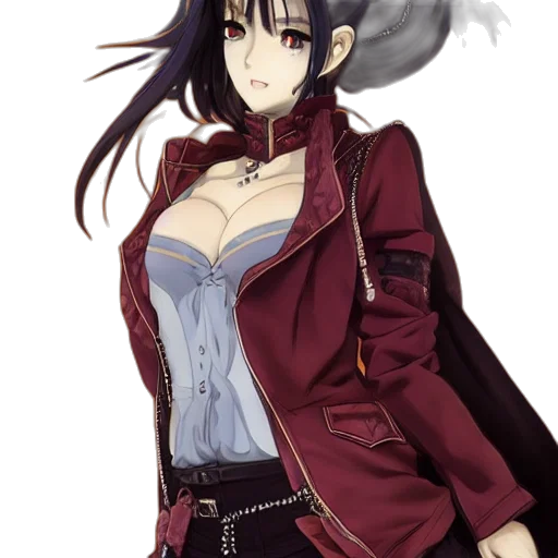 jacket, staff, dress, concept art, anime, fantasy art, pixel art, dark transparent PNG cut-out