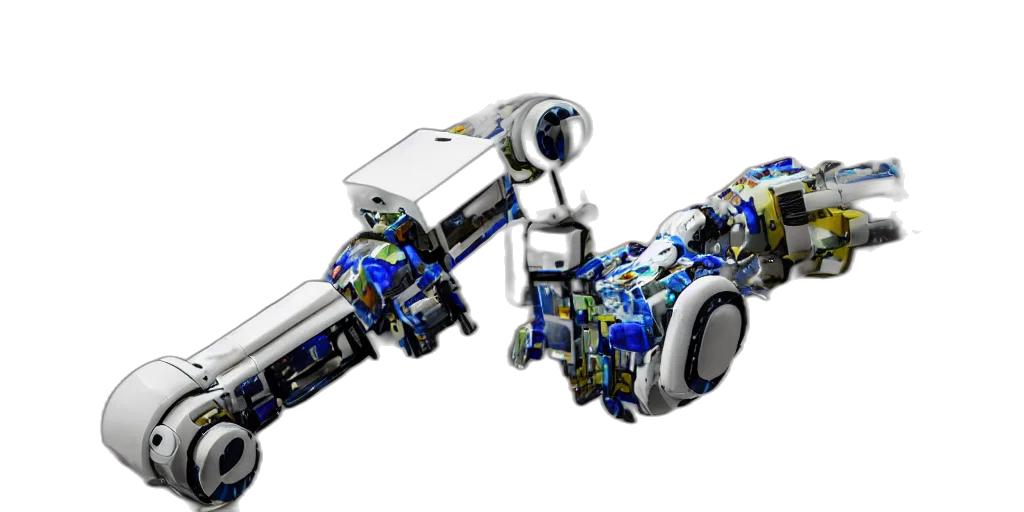 robot, weapon, 3d render, concept art, close, boxy, robotic, arm transparent PNG cut-out
