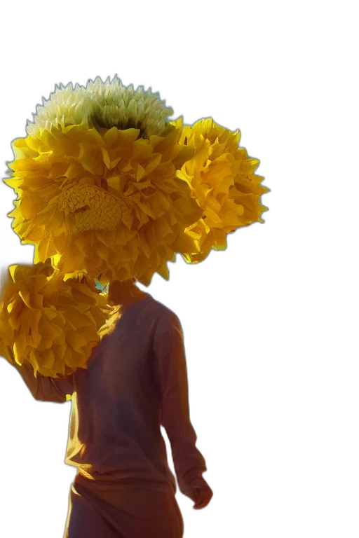 flower, mask, hat, crown, 3d render, concept art, photorealistic, golden transparent PNG cut-out