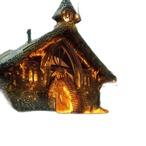 building, 3d render, photorealistic, concept art, fire, night, snow, burning transparent PNG cut-out
