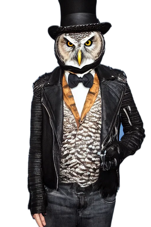 jacket, animal, mask, monochrome, one, owl, wearing, black transparent PNG cut-out
