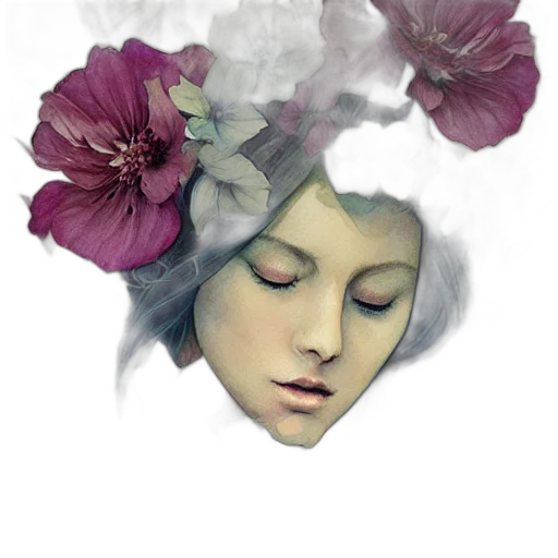 mask, flower, crown, face, photorealistic, oil painting, watercolor, fantasy art transparent PNG cut-out