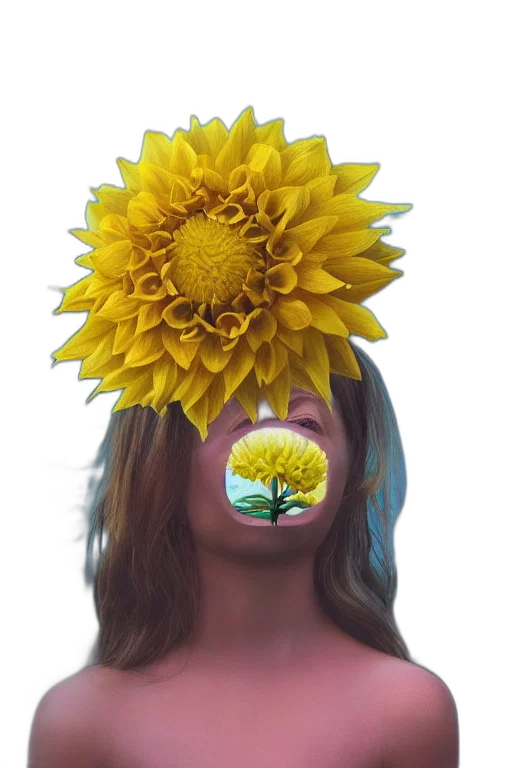 flower, crown, mask, face, photorealistic, 3d render, vaporwave, oil painting transparent PNG cut-out