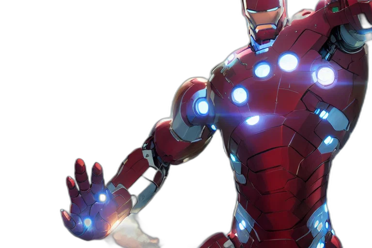 robot, comic book art, concept art, 3d render, pixel art, super, ironman, single transparent PNG cut-out