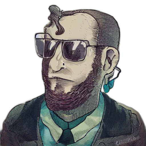 jacket, staff, face, cartoon, concept art, watercolor, pixel art, reddit transparent PNG cut-out