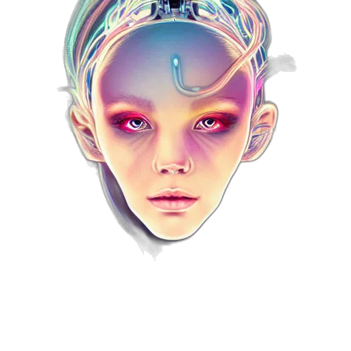 face, mask, crown, robot, cyberpunk, concept art, fantasy art, vaporwave transparent PNG cut-out