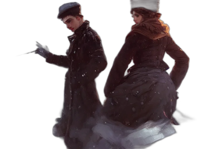 hat, jacket, dress, concept art, photorealistic, oil painting, 3d render, snow transparent PNG cut-out
