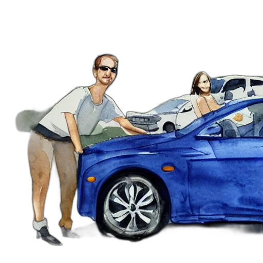 car, concept art, watercolor, photorealistic transparent PNG cut-out
