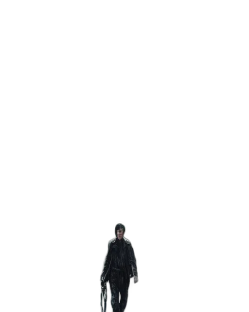 jacket, umbrella, staff, creature, 3d render, pixel art, concept art, cyberpunk transparent PNG cut-out