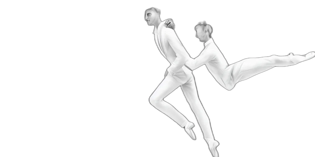 concept art, 3d render, photorealistic, cartoon, pair, handsome, ballet, dancers transparent PNG cut-out