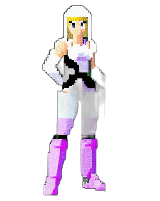 robot, weapon, sword, dress, pixel art, vaporwave, 3d render, concept art transparent PNG cut-out