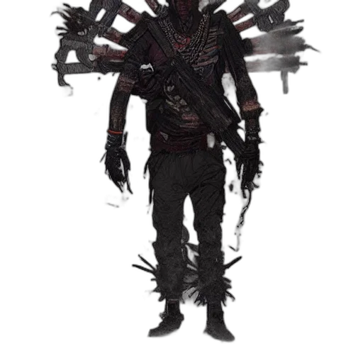 staff, weapon, creature, jacket, concept art, fantasy art, cyberpunk, 3d render transparent PNG cut-out