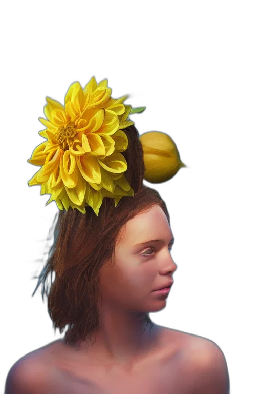 crown, hat, flower, face, photorealistic, concept art, oil painting, 3d render transparent PNG cut-out