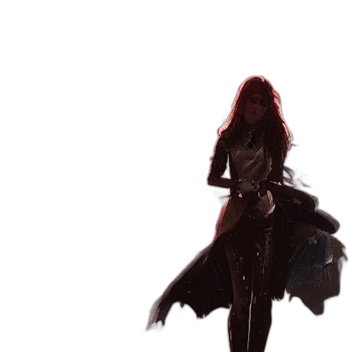 dress, jacket, weapon, hair, concept art, fantasy art, comic book art, 3d render transparent PNG cut-out