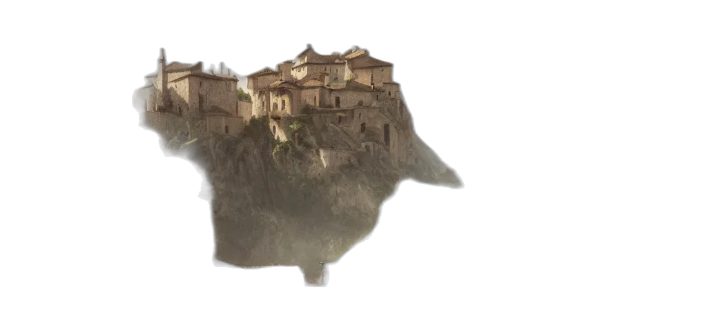 building, concept art, fantasy art, photorealistic, watercolor, fog, city street, rain transparent PNG cut-out