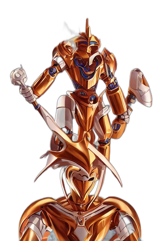 robot, weapon, staff, concept art, fantasy art, 3d render, comic book art, golden transparent PNG cut-out
