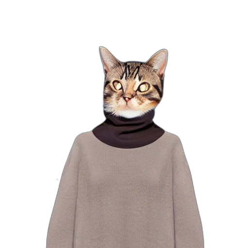 jacket, animal, dress, staff, 3d render, cat, black, turtleneck transparent PNG cut-out