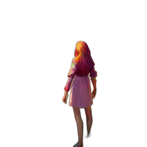 dress, hair, staff, creature transparent PNG cut-out