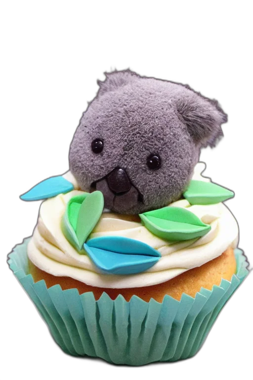 3d render, cupcake, koala, happy transparent PNG cut-out