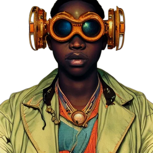 jewelry, mask, face, staff, concept art, cyberpunk, photorealistic, comic book art transparent PNG cut-out
