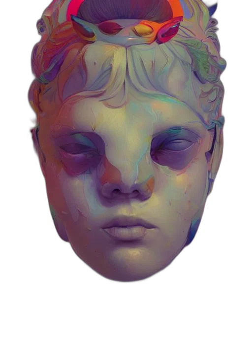 mask, face, crown, creature, watercolor, vaporwave, concept art, photorealistic transparent PNG cut-out