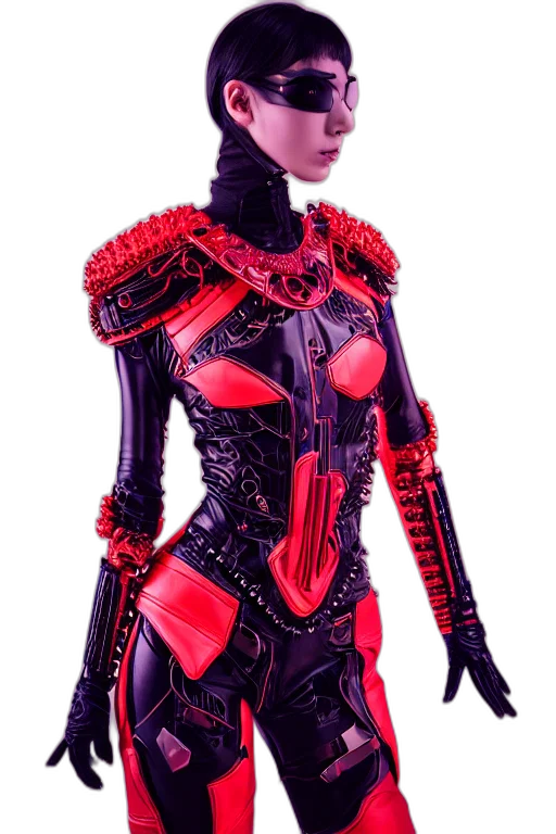 robot, dress, mask, cyberpunk, 3d render, concept art, fantasy art, neon lights transparent PNG cut-out