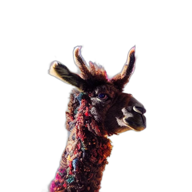 animal, jewelry, staff, creature, 3d render, photorealistic, llama, dreadlocks transparent PNG cut-out