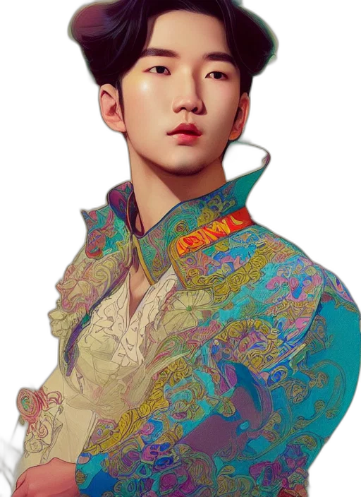 jacket, face, staff, photorealistic, oil painting, fantasy art, watercolor, colorful transparent PNG cut-out
