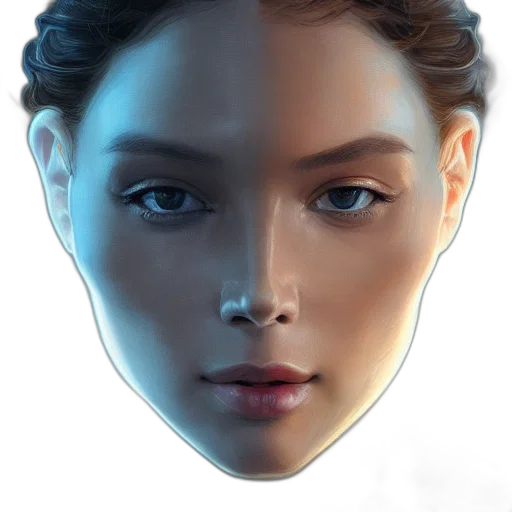 face, mask, robot, jewelry, photorealistic, concept art, 3d render, fantasy art transparent PNG cut-out