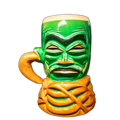 mask, face, 3d render, photorealistic, trader, vic, tiki, mug transparent PNG cut-out