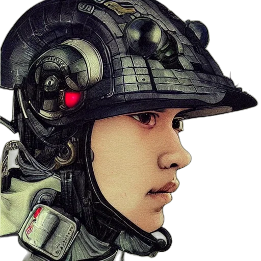 face, robot, mask, hat, photorealistic, concept art, comic book art, cyberpunk transparent PNG cut-out