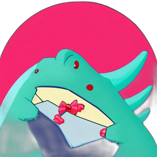 dragon, creature, face, hat, vaporwave, concept art, 3d render, anime transparent PNG cut-out