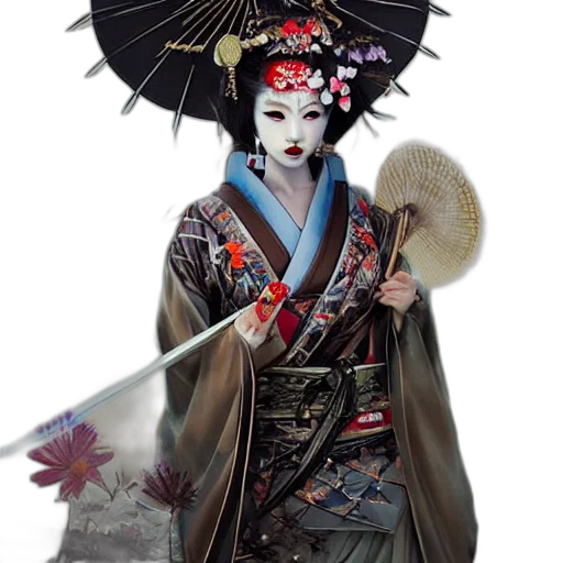 staff, umbrella, mask, jewelry, photorealistic, fantasy art, concept art, anime transparent PNG cut-out