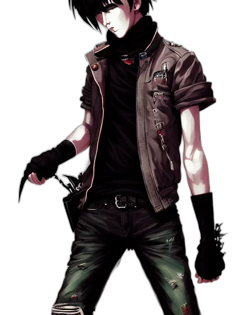 jacket, staff, weapon, mask, concept art, comic book art, cyberpunk, fantasy art transparent PNG cut-out